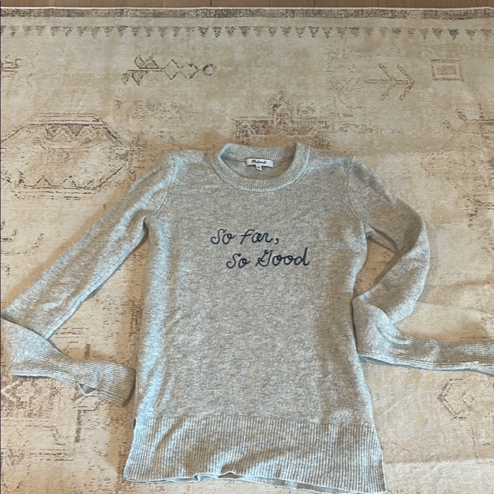 Madewell Gray Women’s Sweater with Embroidered Text